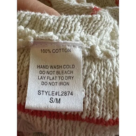 Women's cotton knit ivory stripe fringe boho duster cover up size s/m - Picture 5 of 9